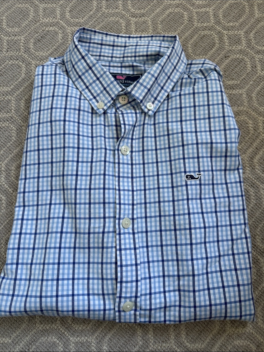 Vineyard Vines Light Blue and Navy Plaid Button-Down Shirt